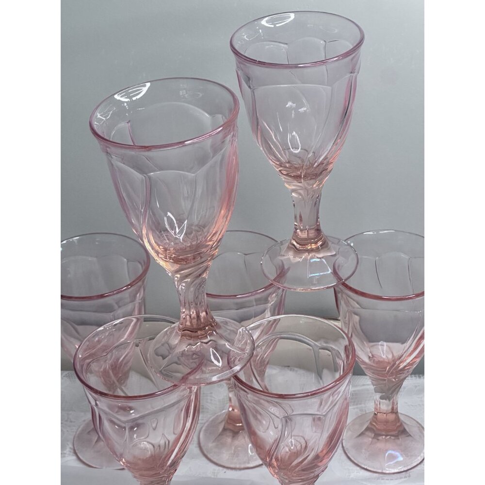 Two Sweet Swirl Pink Water Goblets Ice Water Footed Glasses Noritake Replacement - Picture 7 of 10
